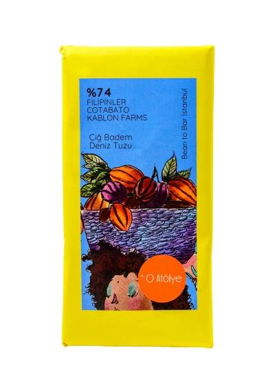 Filipinler Cotabato %74 Kakao Deniz Tuzlu &amp; Çiğ Bademli Bean to Bar Çikolata – 80 g